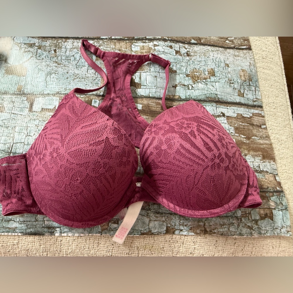 PINK Victoria's Secret Lace Racerback Push Up Bra - Plum
